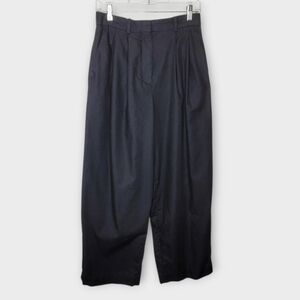 COS Relaxed Wide Leg Pleated Crop Twill Pants 4 Black Cotton